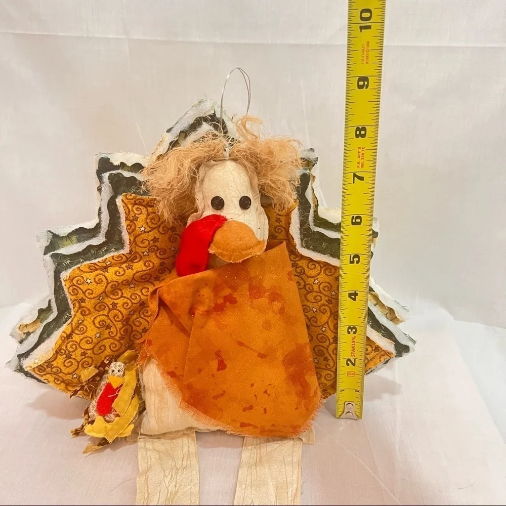 Turkey Shelf Sitter Wall Hang Plush Dolls Fabric THANKSGIVING Decor Pilgrim VTG